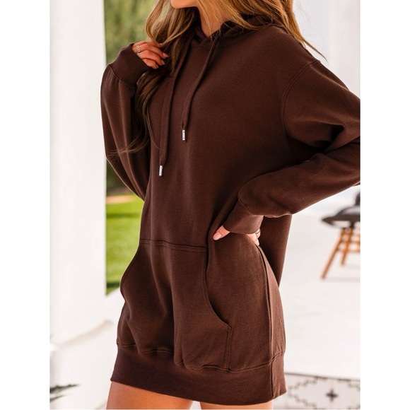Chocolate Brown Oversized Hoodie Dress - Picture 1 of 6